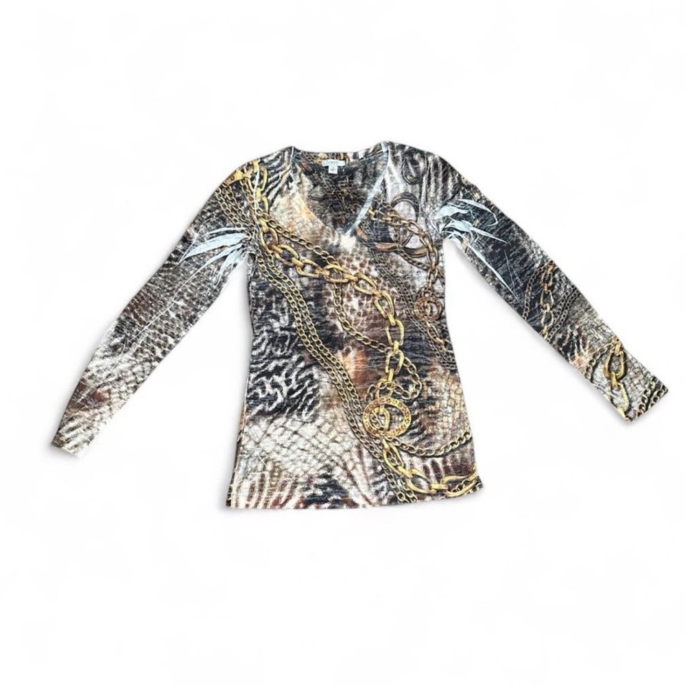 Cache Women's Long Sleeve Top with Gold Chain Print - Picture 1 of 6